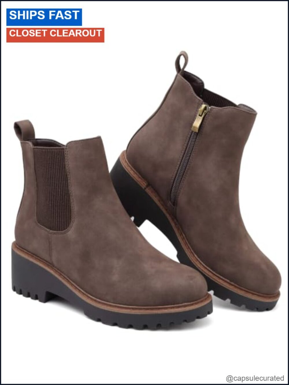 Women's Chelsea Wedge Boots Side Zip Lug Sole Round Toe Ankle Boots